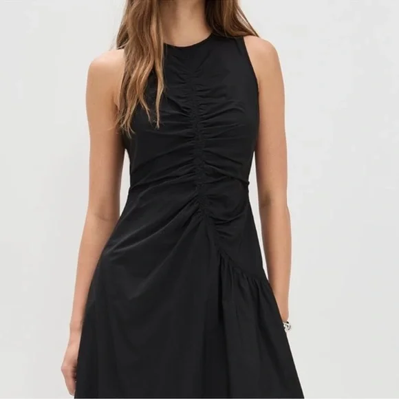 NWT Theory Asymmetrical Ruched Tank Dress Size 2 Black Chic Classic Quiet Luxury - Picture 1 of 7